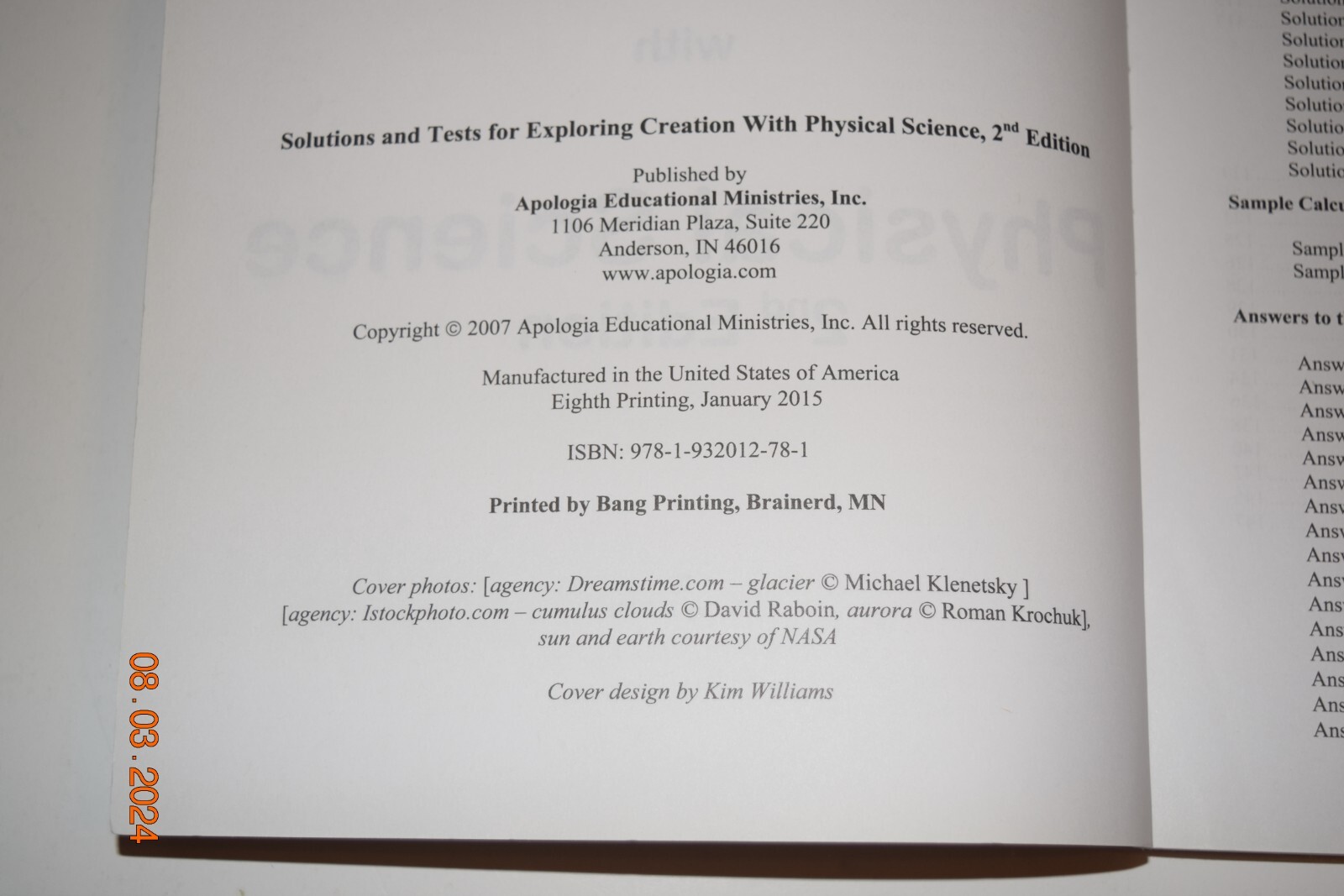 APOLOGIA Exploring Creation with Physical Science – BK,SOL’s,TESTS,Course CD-ROM