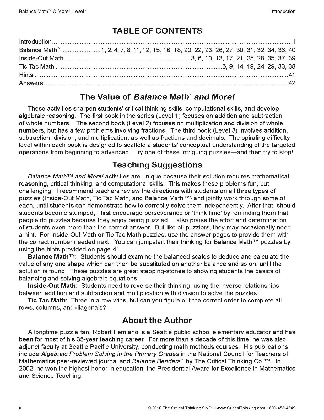 Balance Math & More Level 1 – Sharpening Critical Thinking in Math (Gr. 2-5)