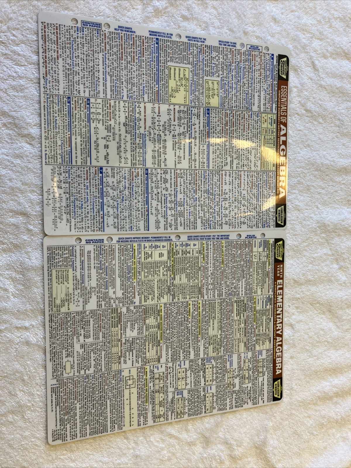 2 Quick Charts: Essentials & Ninth Year Elementary Algebra Laminated Guide