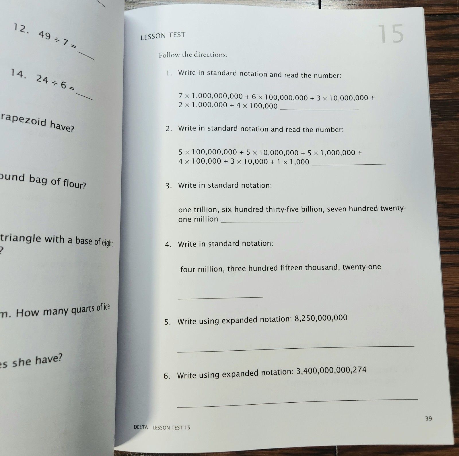 Delta Tests Single and Multiple-Digit Division by Math-U-See 2012 NEW