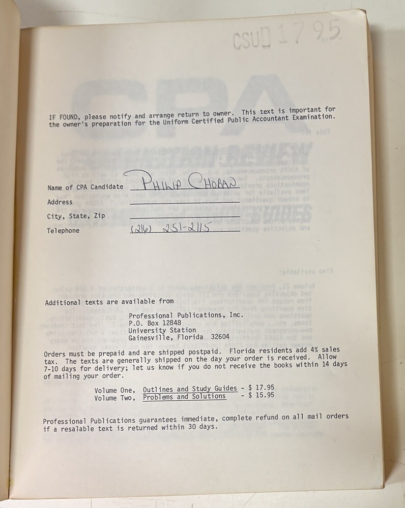 Gleim CPA Examination Review Volume 1 – Outlines & Study Guides 5th Edition 1978