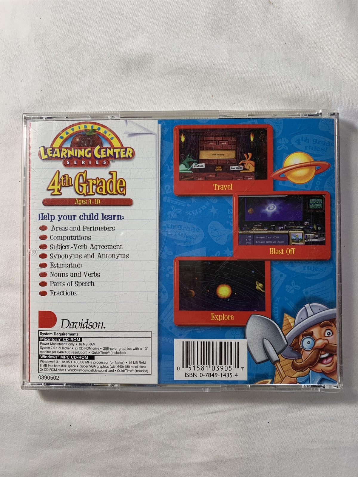 Davidson 4th Grade Learning Center (CD) cd-rom Age 9-10 Thinking Skills AOB