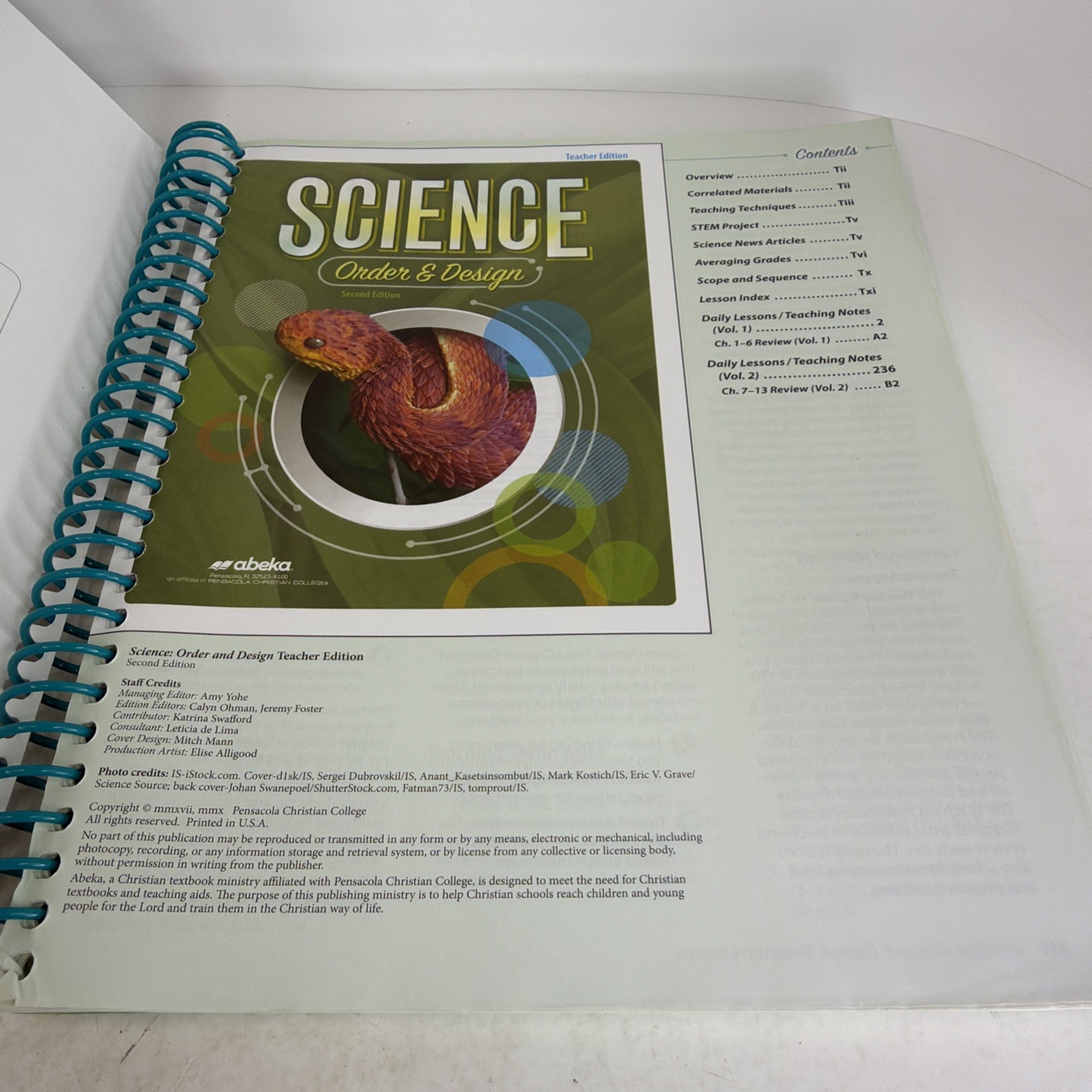 Abeka Science Order and Design Second Edition Teacher Edition Volumes 1 and 2