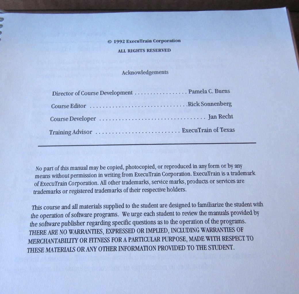 EXECUTRAIN Microsoft Word Windows 2.0 spiralbound book 1992 creating documents