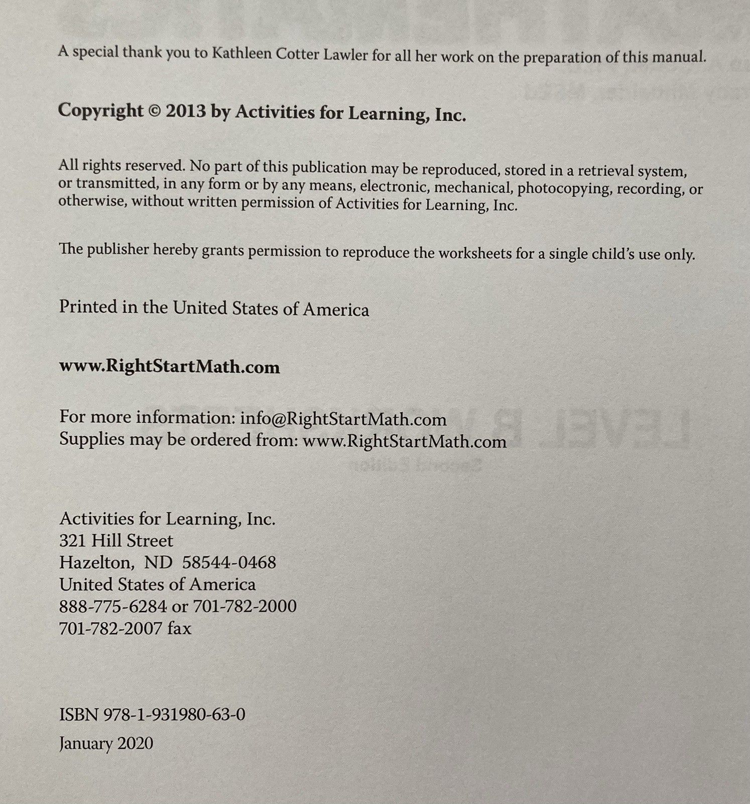 RightStart Mathematics Level B Second Edition Worksheets