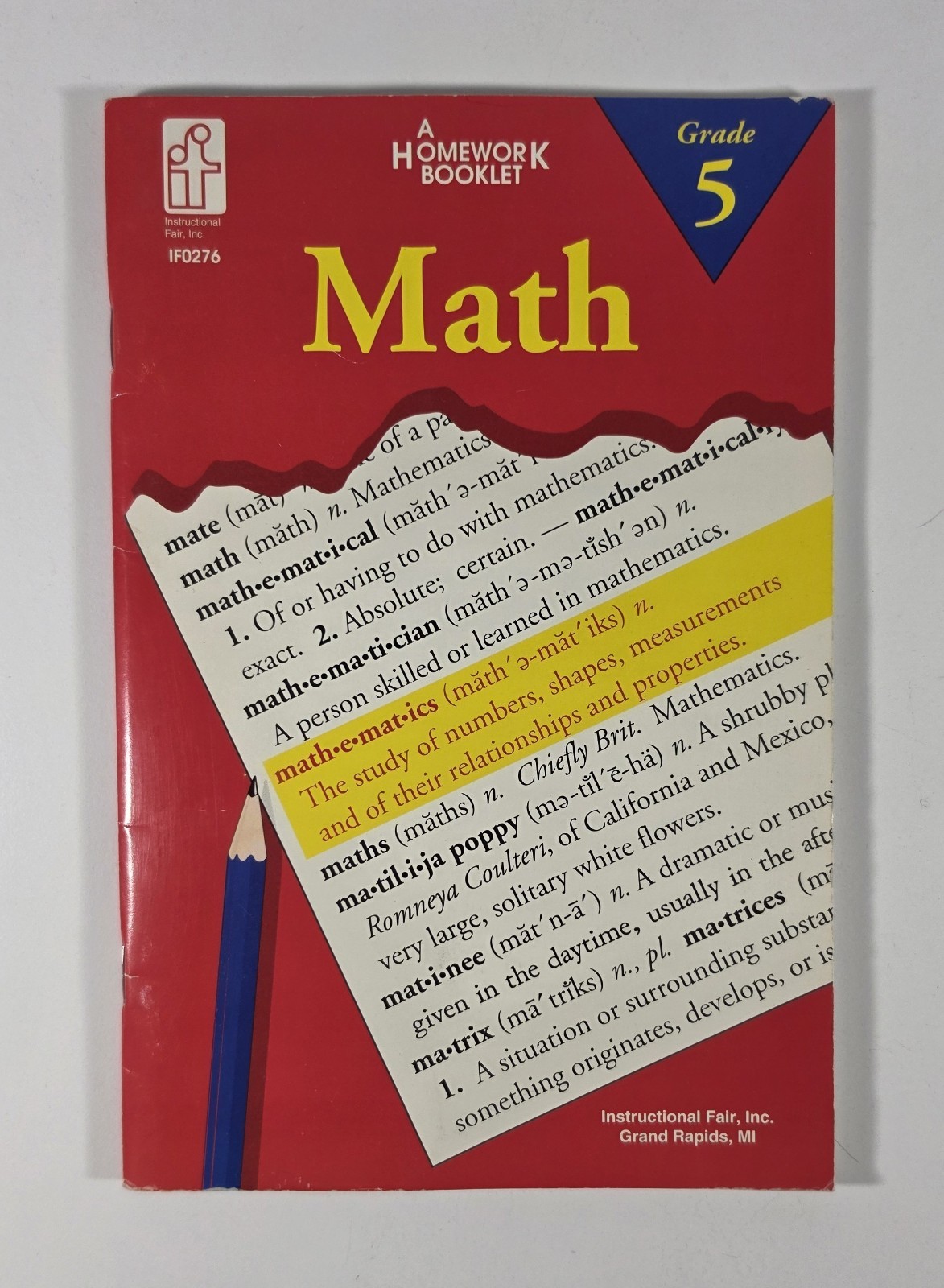 Grade 5 Math Homework Booklet Instructional Fair Inc IF0276 Vintage 1993…