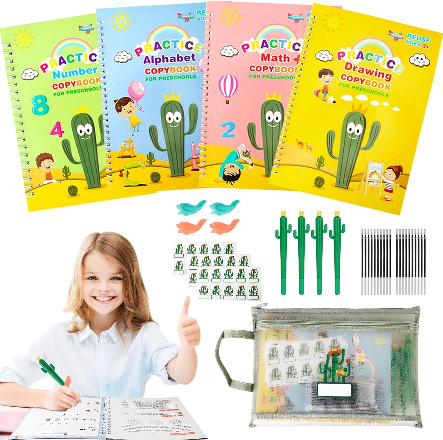 Grooved Handwriting Book Practice, Magic Copybooks for Kids Reusable Handwriting