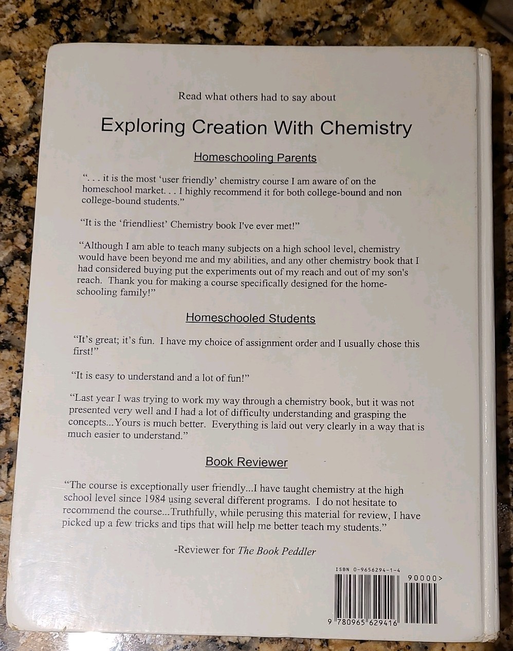 Exploring Creation with Chemistry. Jay Wile. 1st Editn. Hardcover. Test Solution