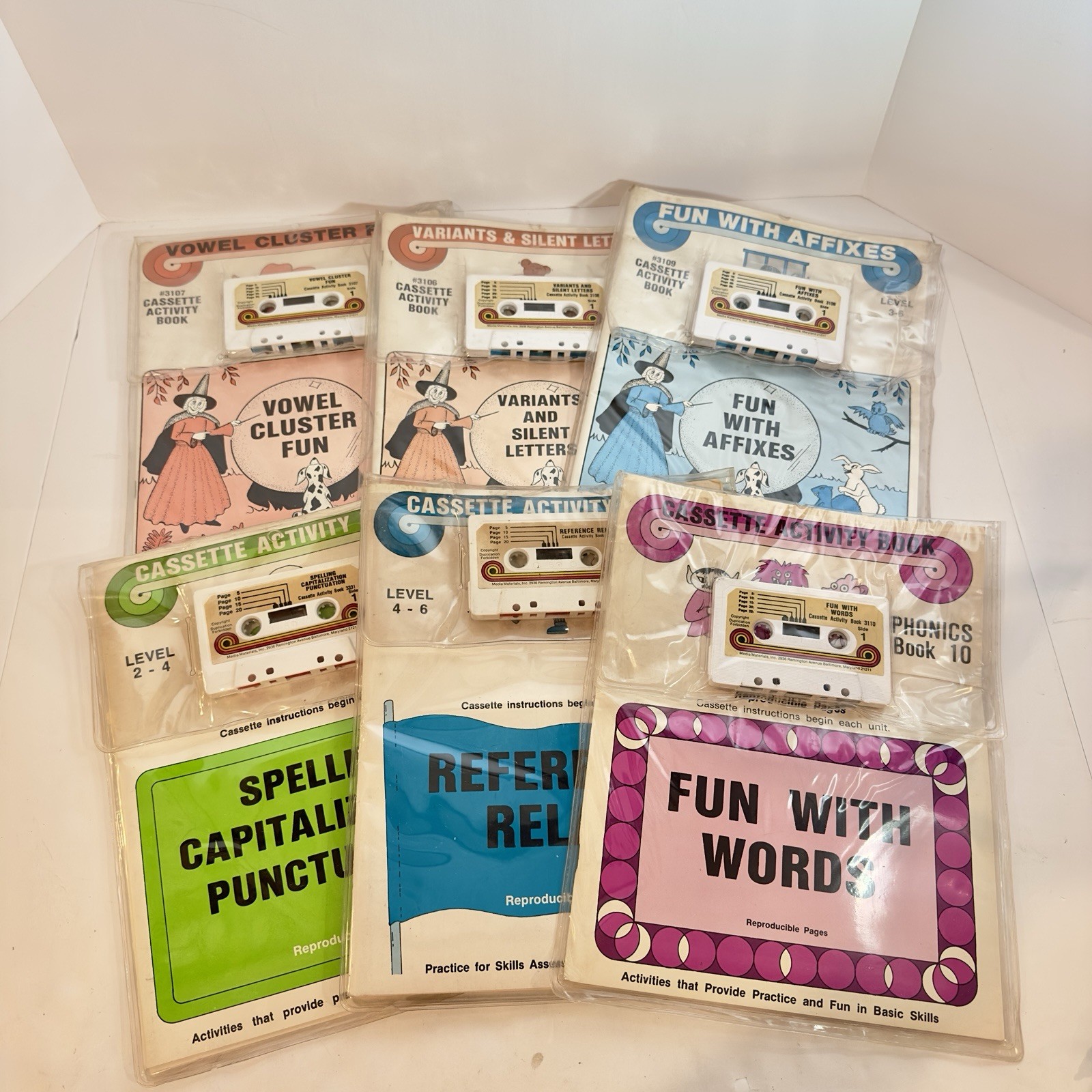 Vintage 1970s Cassette Activity Books Lot Phonics Reading 6 Books 6 Tapes
