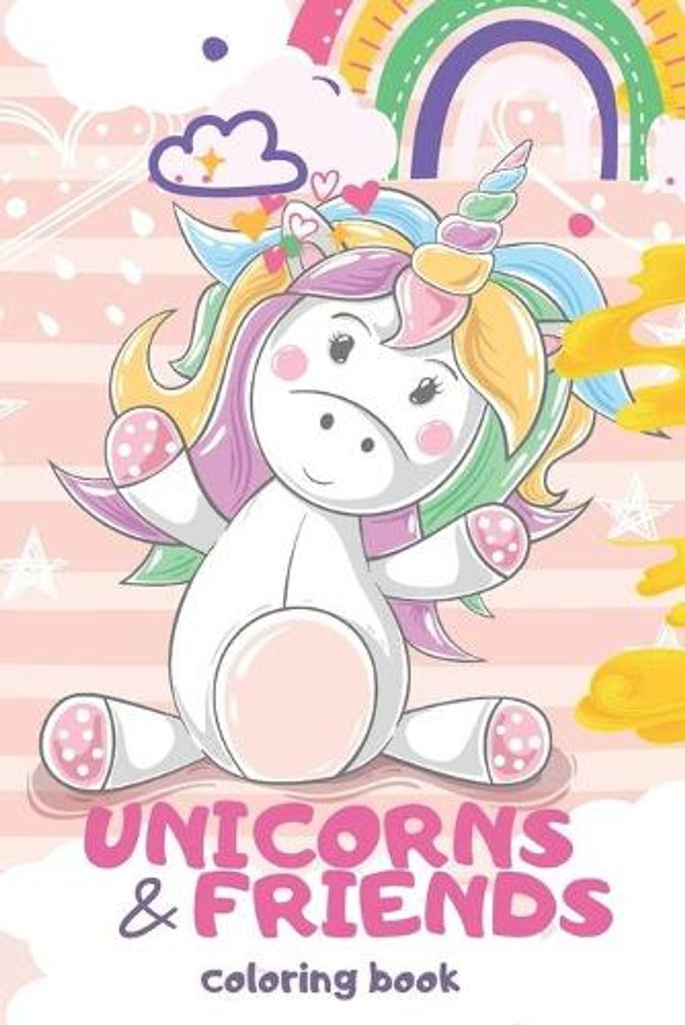 UNICORNS AND FRIENDS coloring book: 80 pages of cute super simple unicorns, cats
