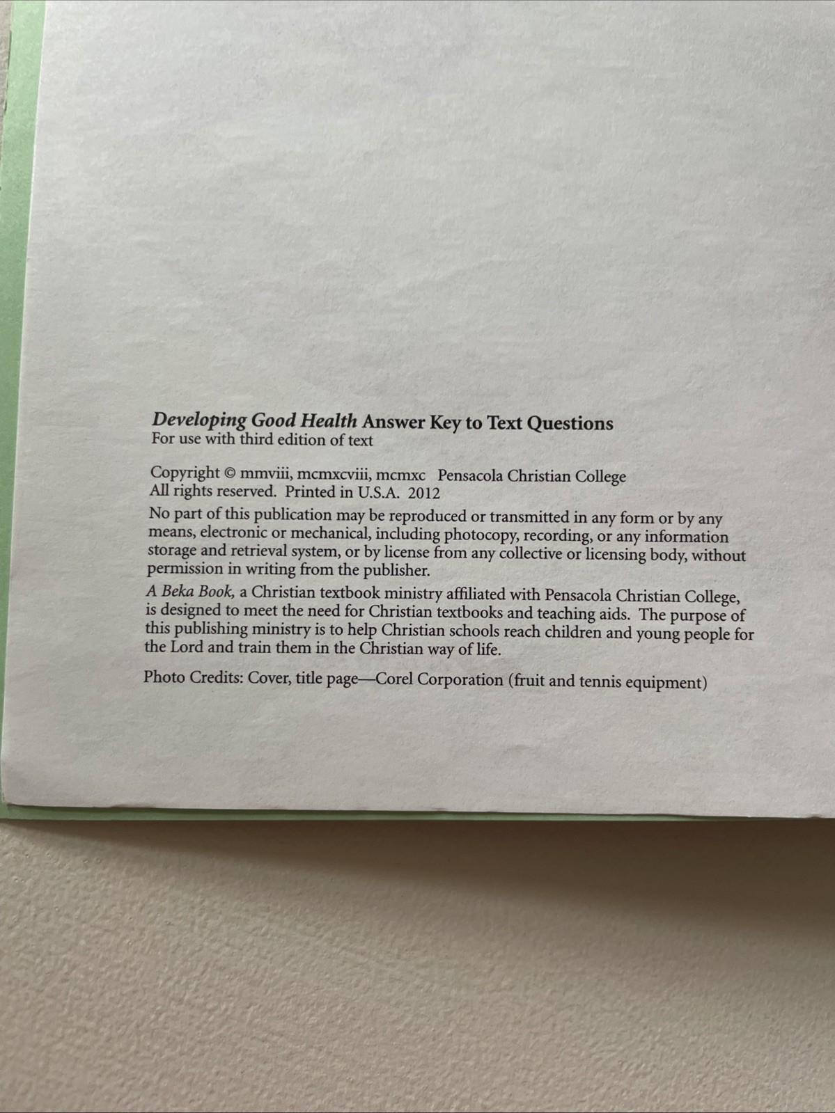 Abeka Developing Good Health 4th Grade Answer Key Third Edition