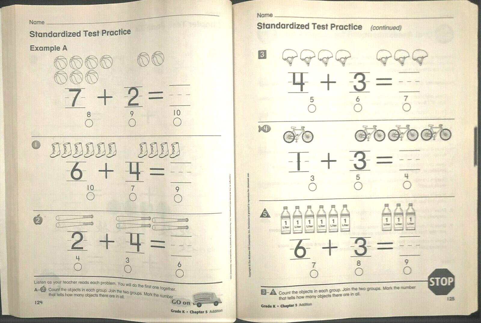 Kindergarten – MY MATH ASSESSMENT MASTERS -TEACHER’S EDITION (2013, McGraw-Hill)