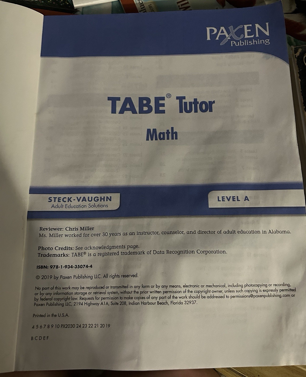 TABE Tutor Math Level A Plus Tutor Practice Workbook Paperback