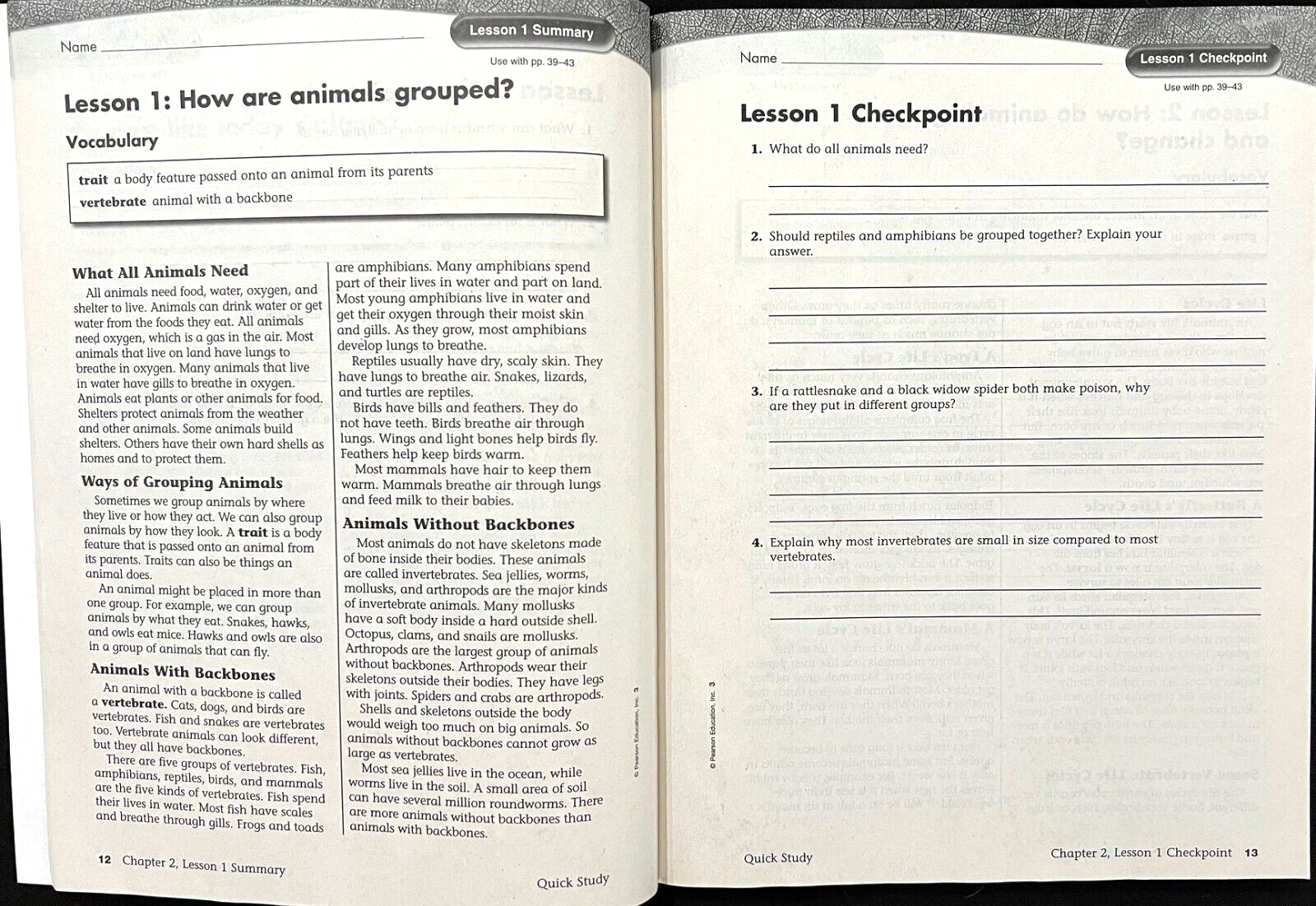 3rd Grade – SCIENCE – QUICK STUDY – Intervention Study Guide (2006, Foresman)