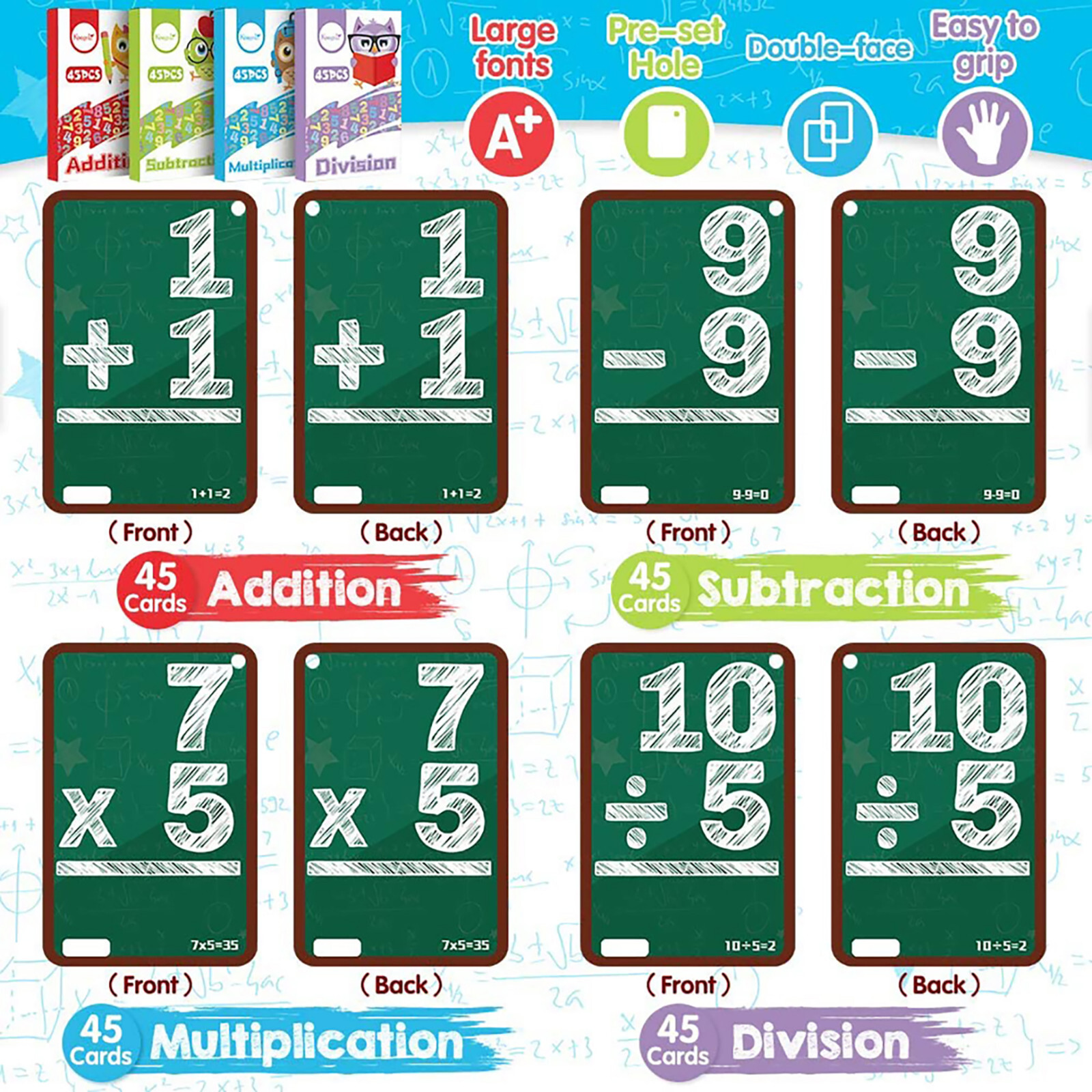 NEW Math Flash Cards 4 Sets Addition Subtraction Multiplication Division Ages 4+