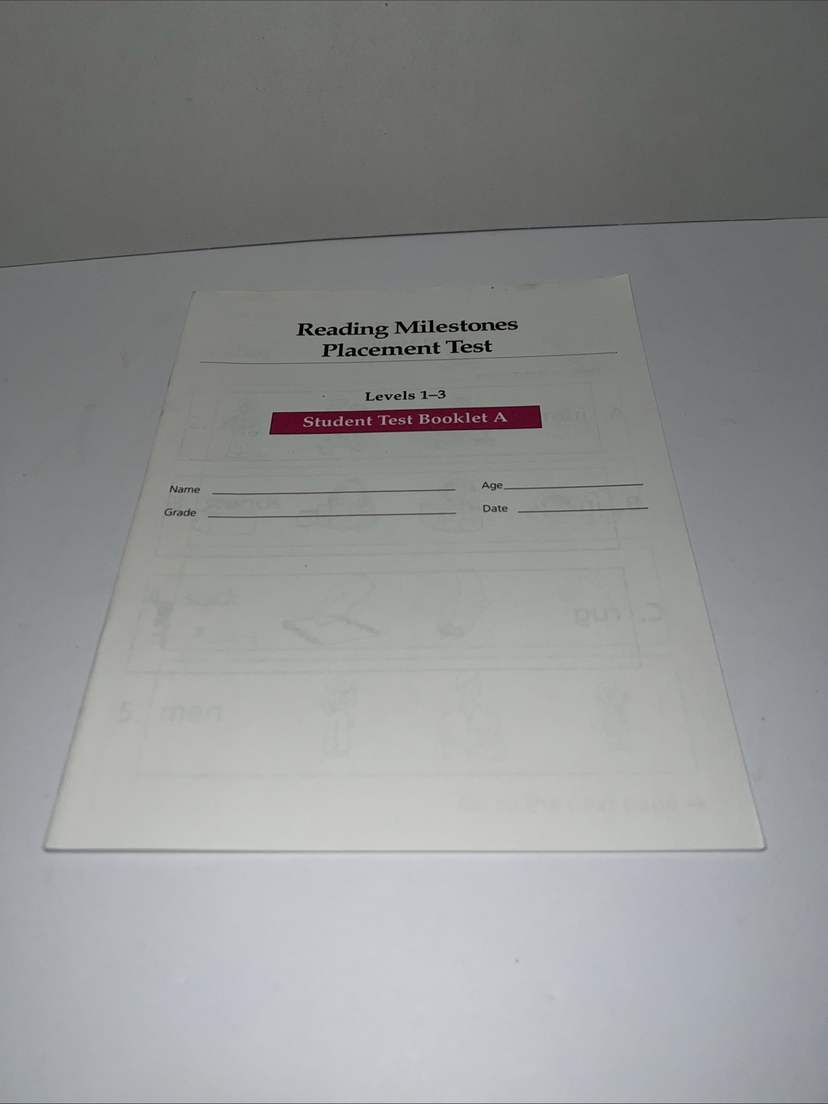 18 Reading Milestones Placement Test Levels 1-3 Student Test Booklet A Only