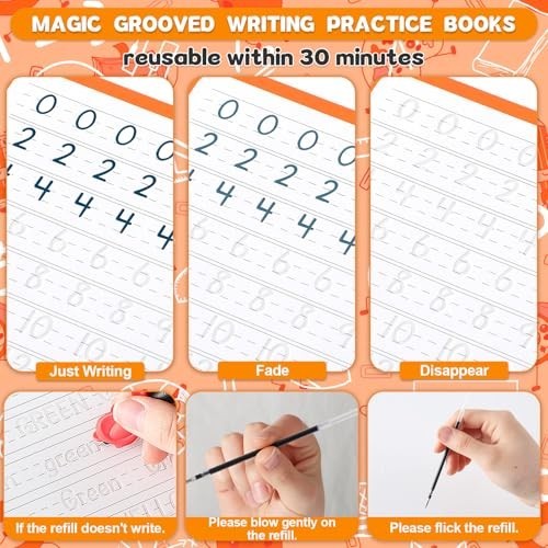 8 Pack Reusable Magic Writing Practice Books for Kids – Handwriting, Tracing, Ma