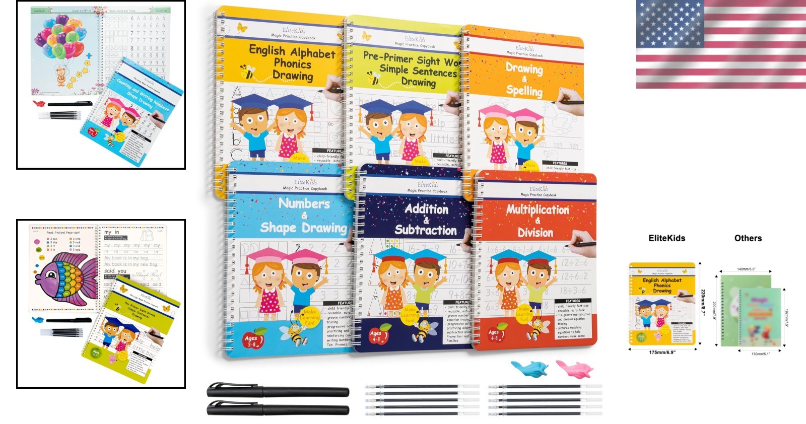 6-Pack Interactive Writing Practice Set for Kids – Magic Grooved Books Included