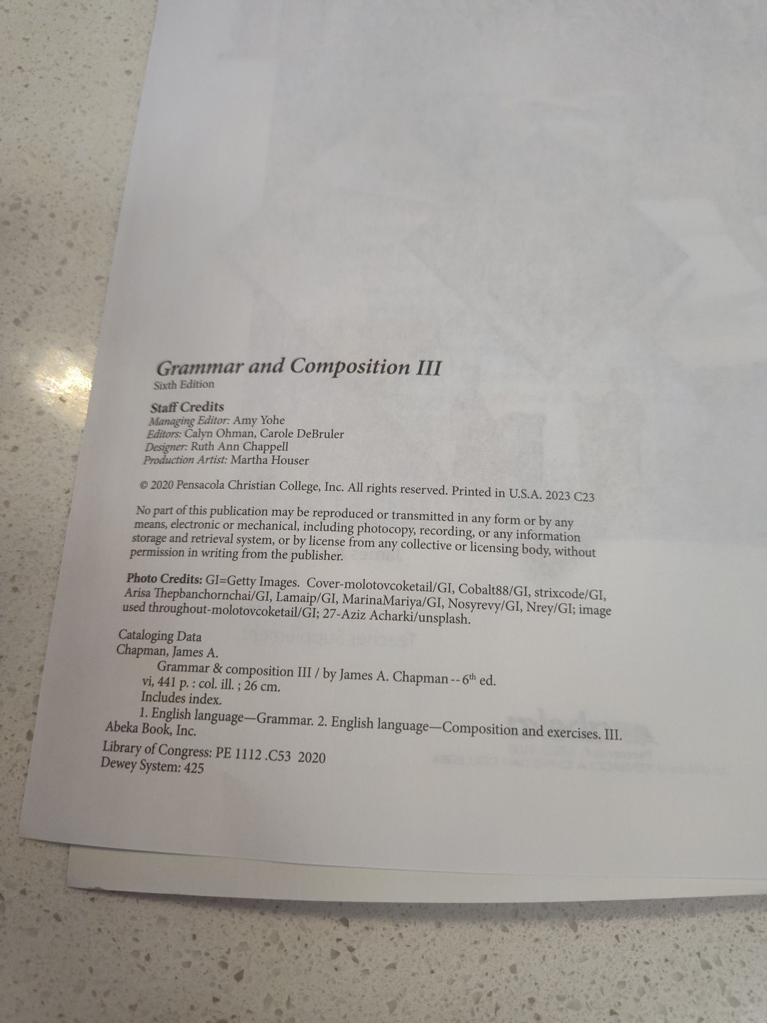 Abeka Grammar & Composition Work Text III Teachers Key Language Arts Grade 7-12