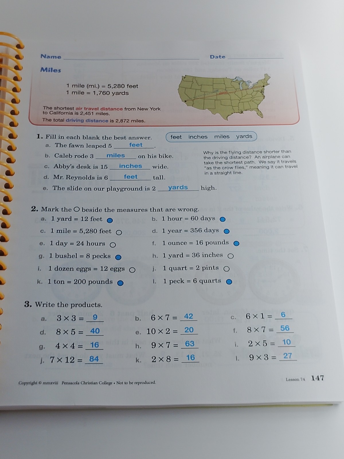 Abeka Arithmetic 3 Work-text Teacher Key Sixth Edition 2018 Spiral Bound