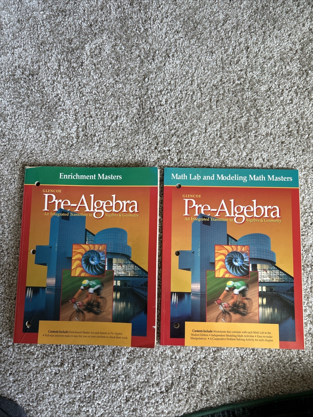 Glencoe McGraw-Hill Pre-Algebra Enrichment Masters & Math Lab And Modeling Books