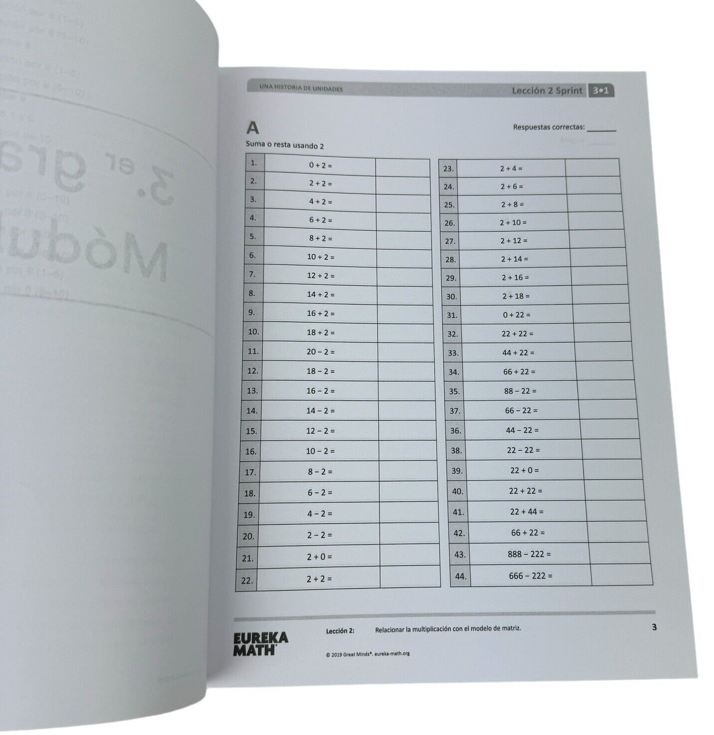 Spanish Eureka Math Practice Workbook Grade 3 Fluency Modules 1-4 by Great Minds