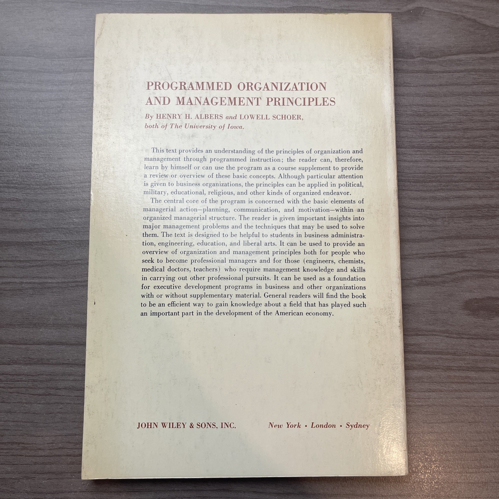 Programmed Organization & Management Principles Alberts & Schoenberg PB VTG.