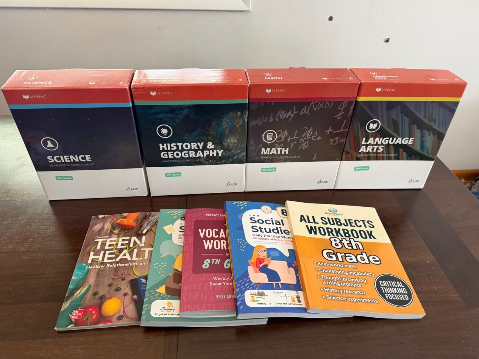 Lifepac grade 8 complete 4 unit set, Math, History, Science, Language Arts