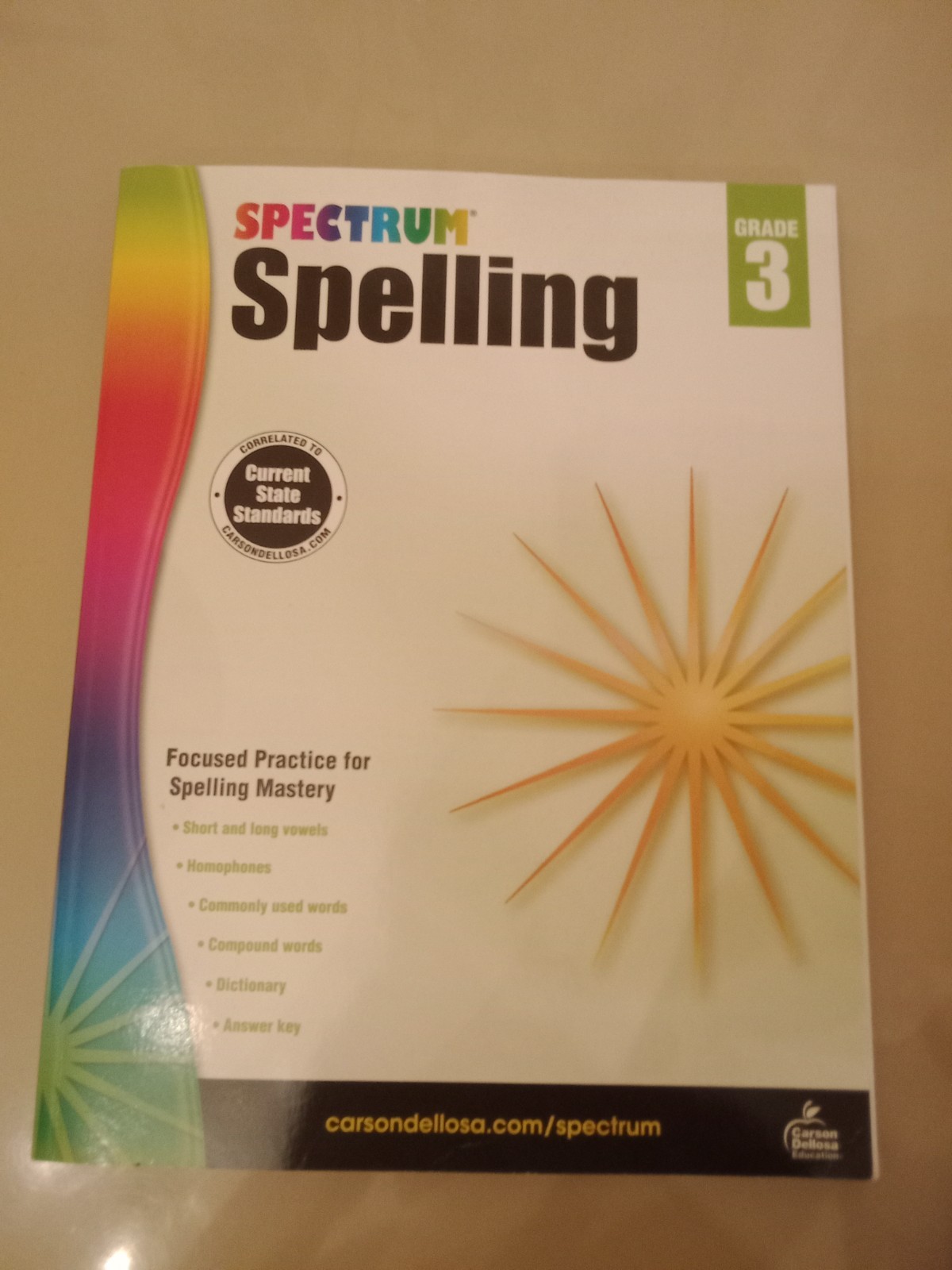 Spectrum Spelling Workbook Grade 3, Current State Standards, with Answer Key NEW