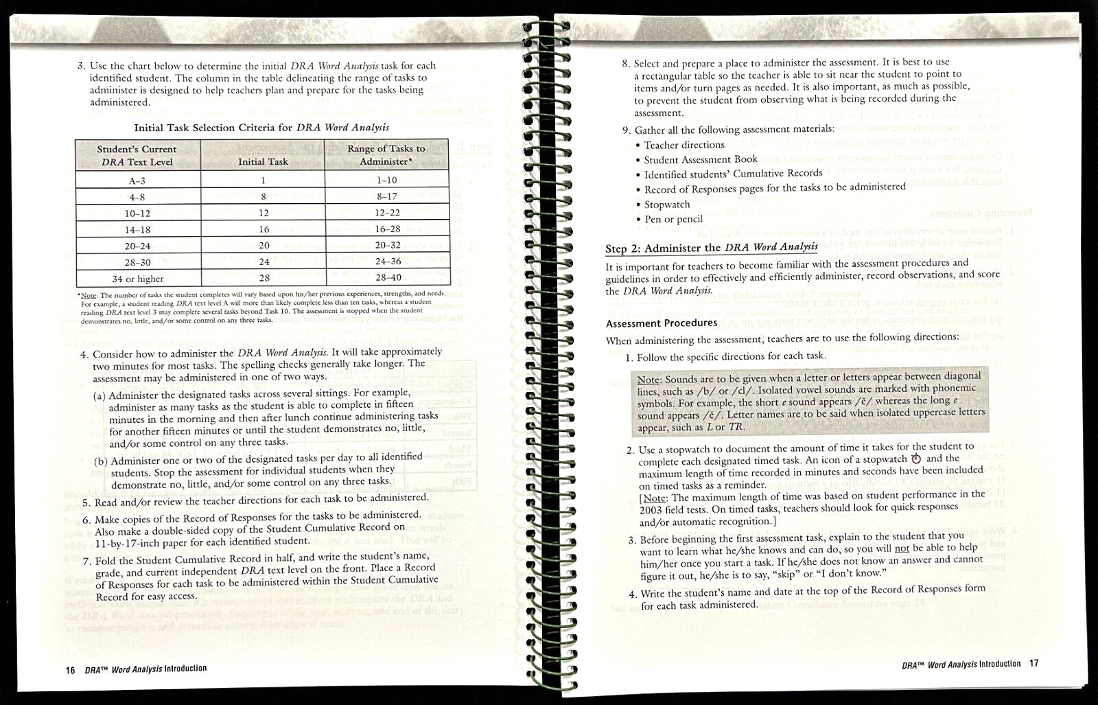 DRA2 – WORD ANALYSIS (Develop. Reading Assessment) TEACHER’ GUIDE ONLY (2005)
