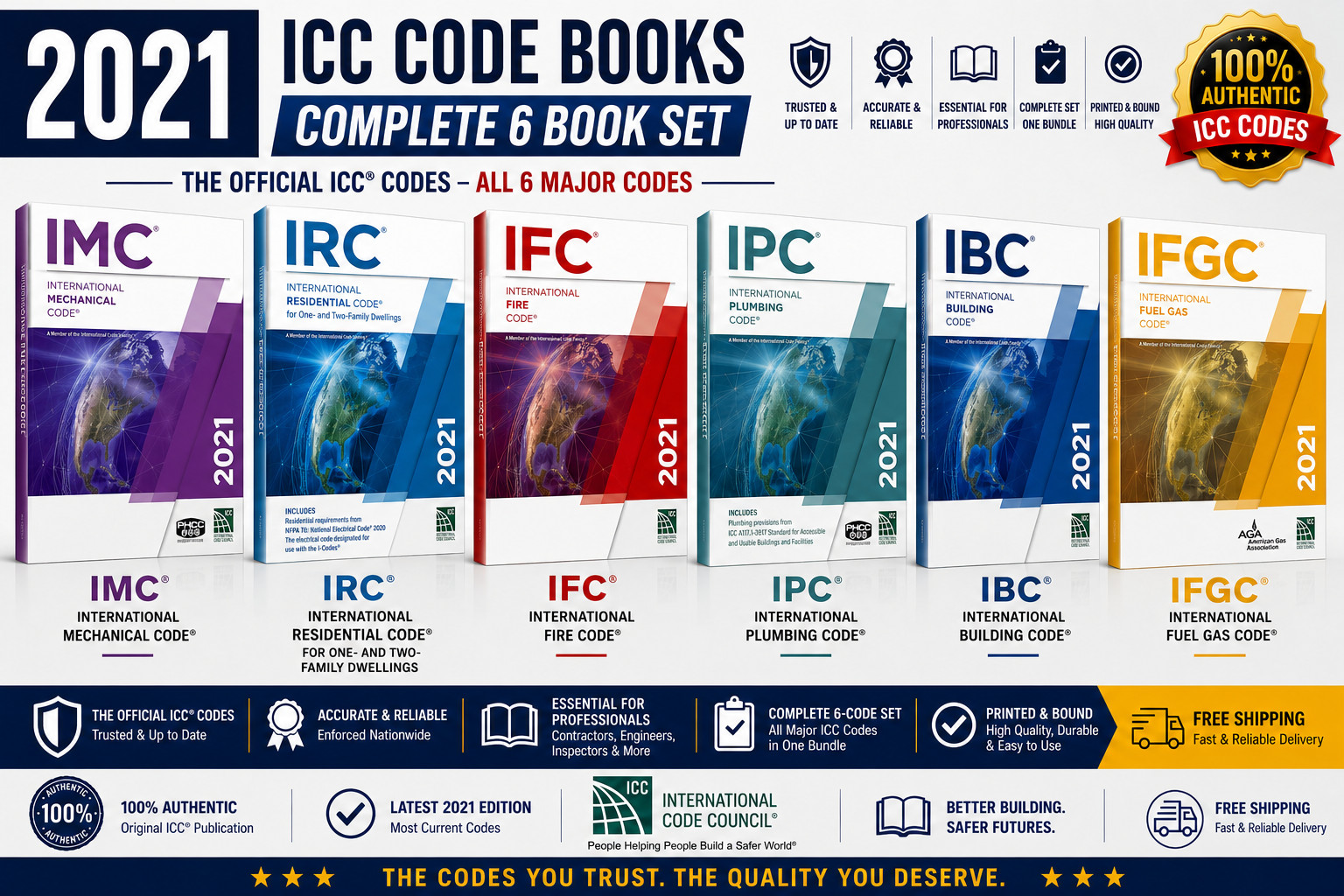 2021 ICC Code Books Complete 6 Book Set IBC IRC IFC IPC IMC IFGC Bundle FreeShip