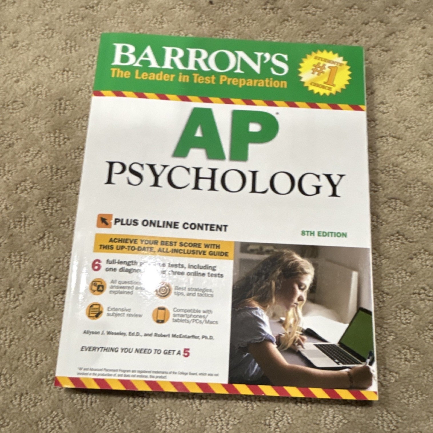 Barron’s AP Psychology 8th Ed by Weseley & McEntarffer, Paperback, Online