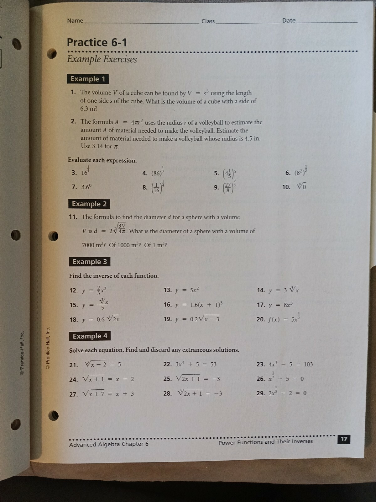 Algebra Chapter 6 Support File Practice Reteaching ETC Advanced Algebra