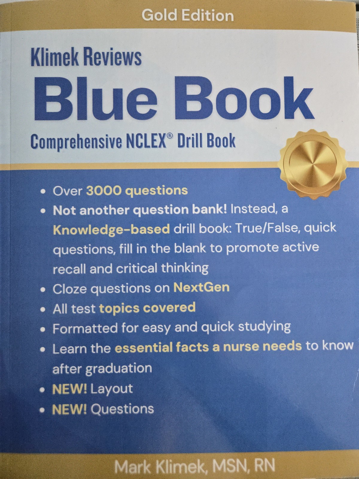 NEW Mark K Klimek Reviews Blue Book: Gold Edition NCLEX Review Book