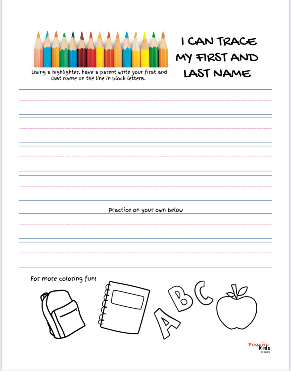 Back to School Learning to Trace My Name Workbook