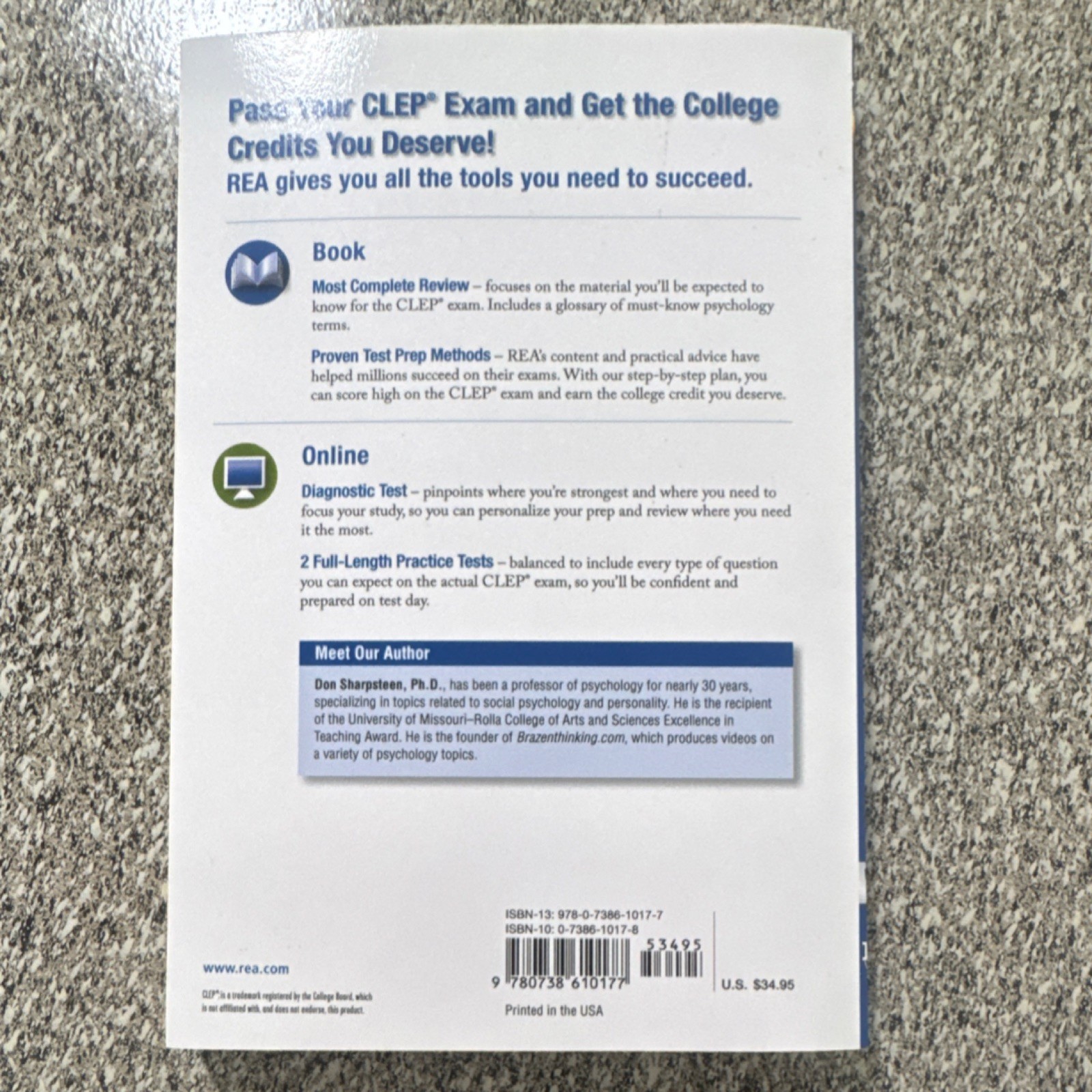 CLEP Introductory Psychology Study Guide Book + Online 2nd Ed Don Sharpsteen