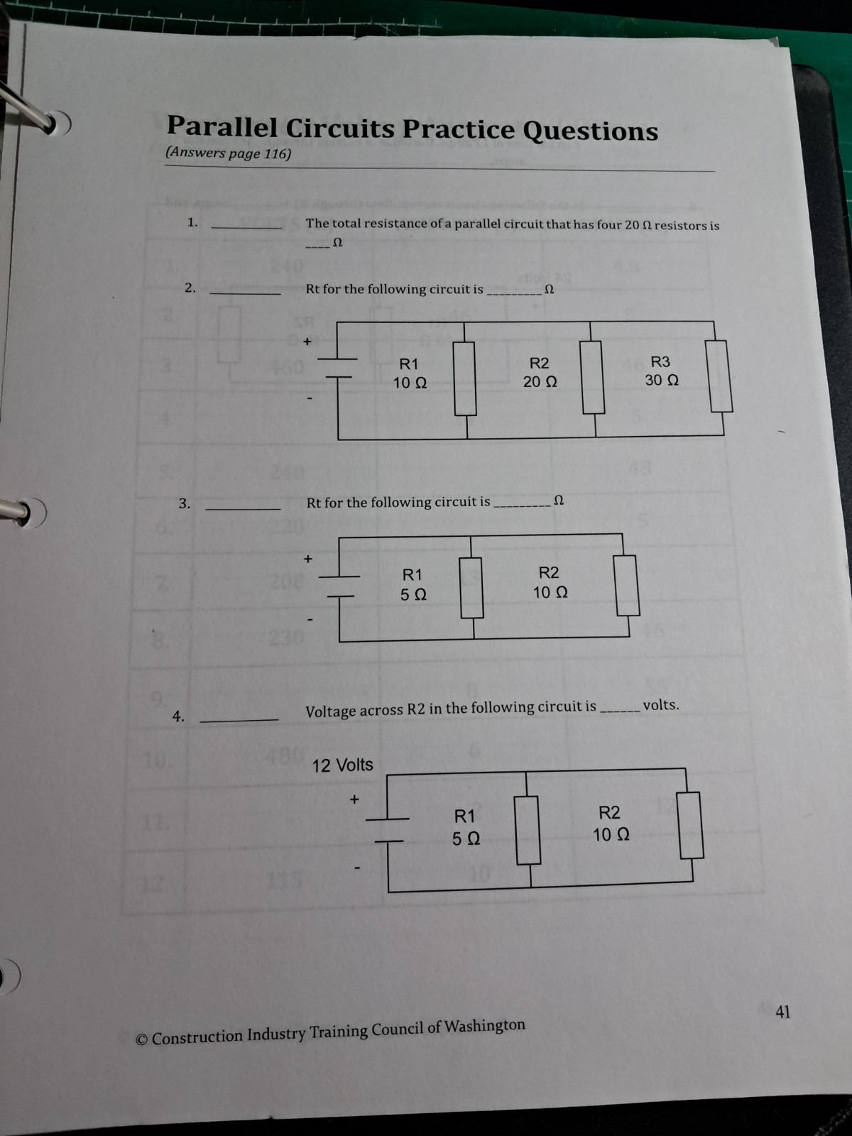 CITC Electrician Training Study Book/Binder Industry Training of Washington