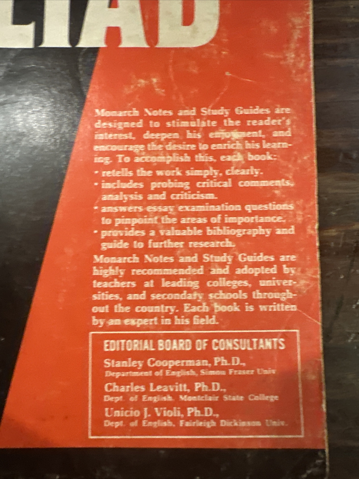 Vintage Homer’s Iliad Monarch Notes and Study Guides Test Prep