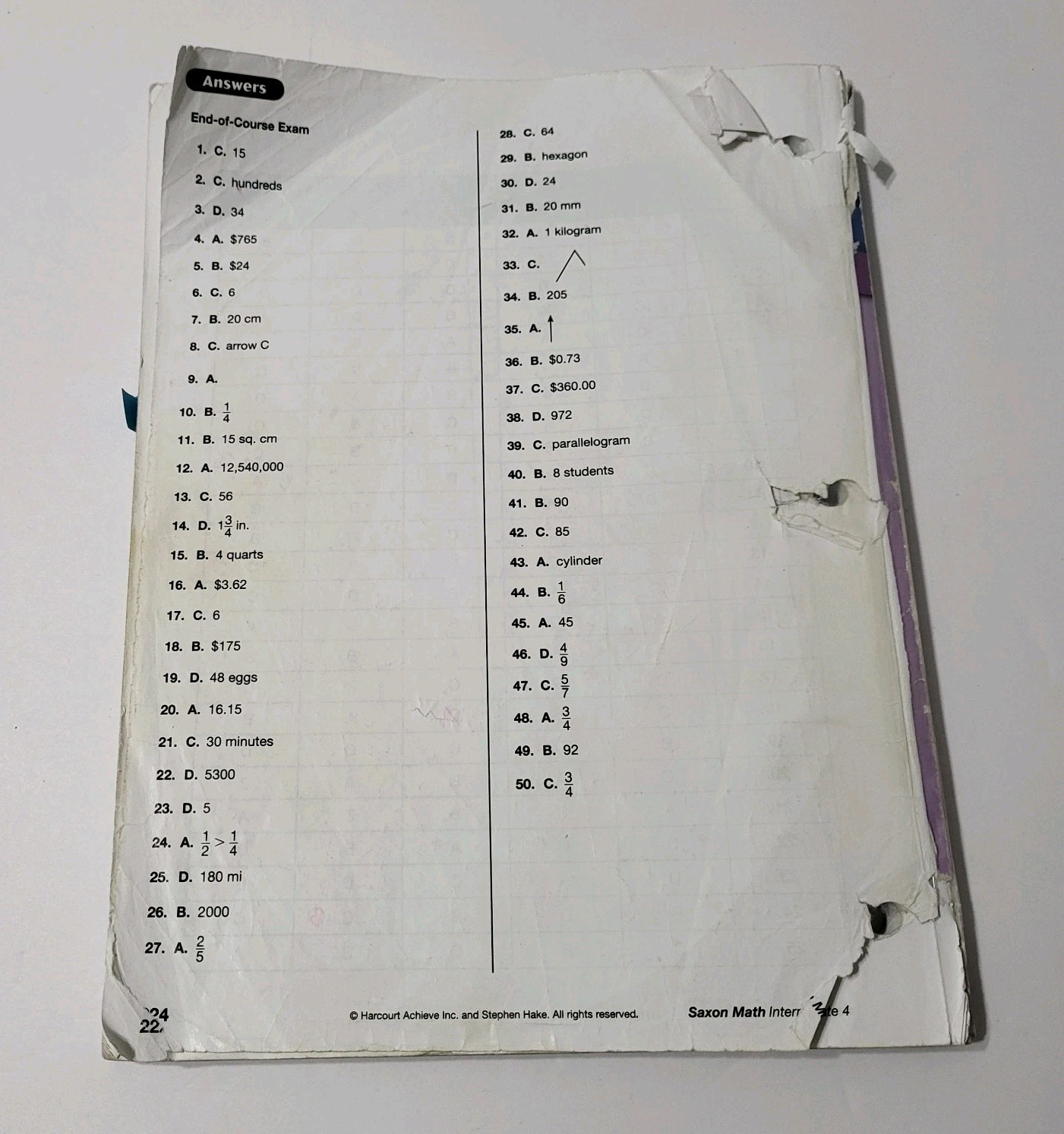 Saxon Math Intermediate 4 Ser. Assessments Guide by Stephen Hake Placement Tests
