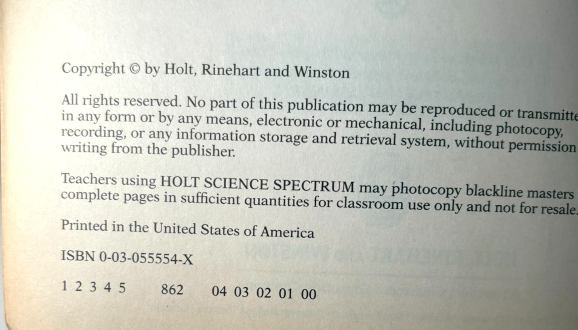 Holt Science Spectrum: A Balanced Approach 2000 Answer Key 003055554X