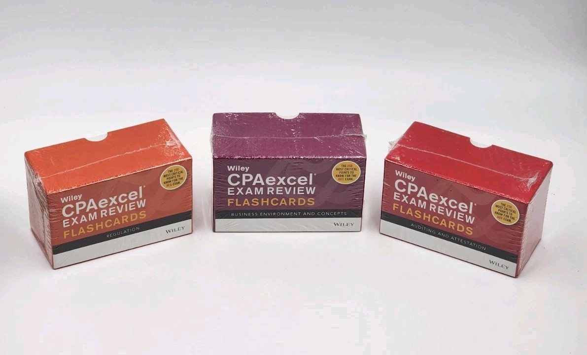 Lot Of 3 Wiley CPAexcel Flashcards – Regulation Auditing Biz Env. New & Sealed