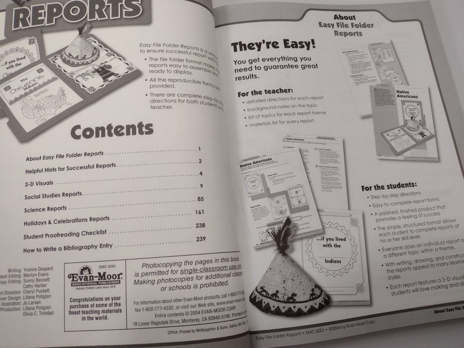 Evan-Moor Easy File Folder Reports Grades 3-6 EMC 6001 Social Studies Science