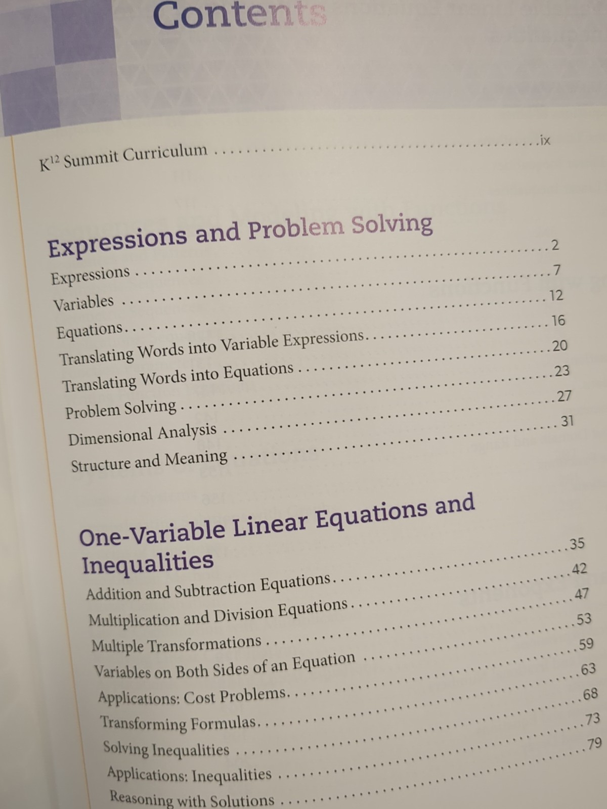 Summit Curriculum Algebra 1 a reference guide hard copy