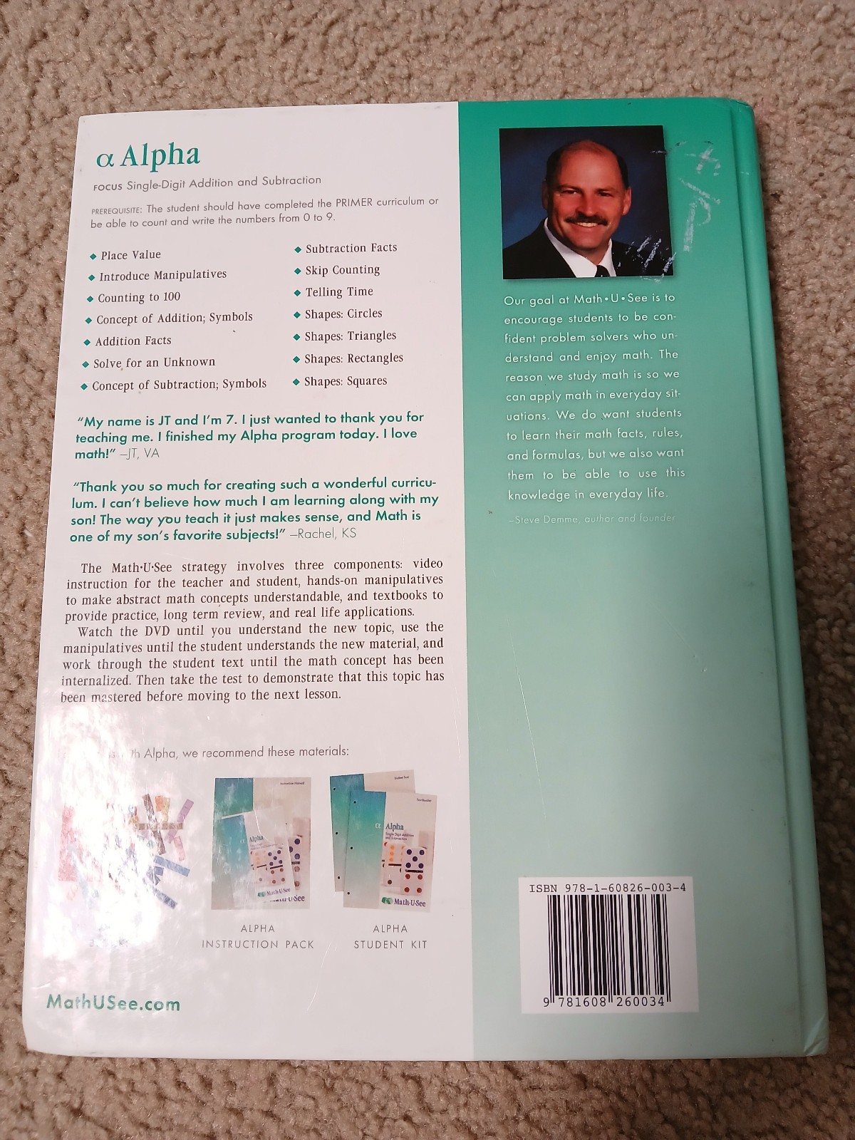 Math-U-See Alpha Bundle: Instruction Manual, 2 Student Workbooks & 2 Tests