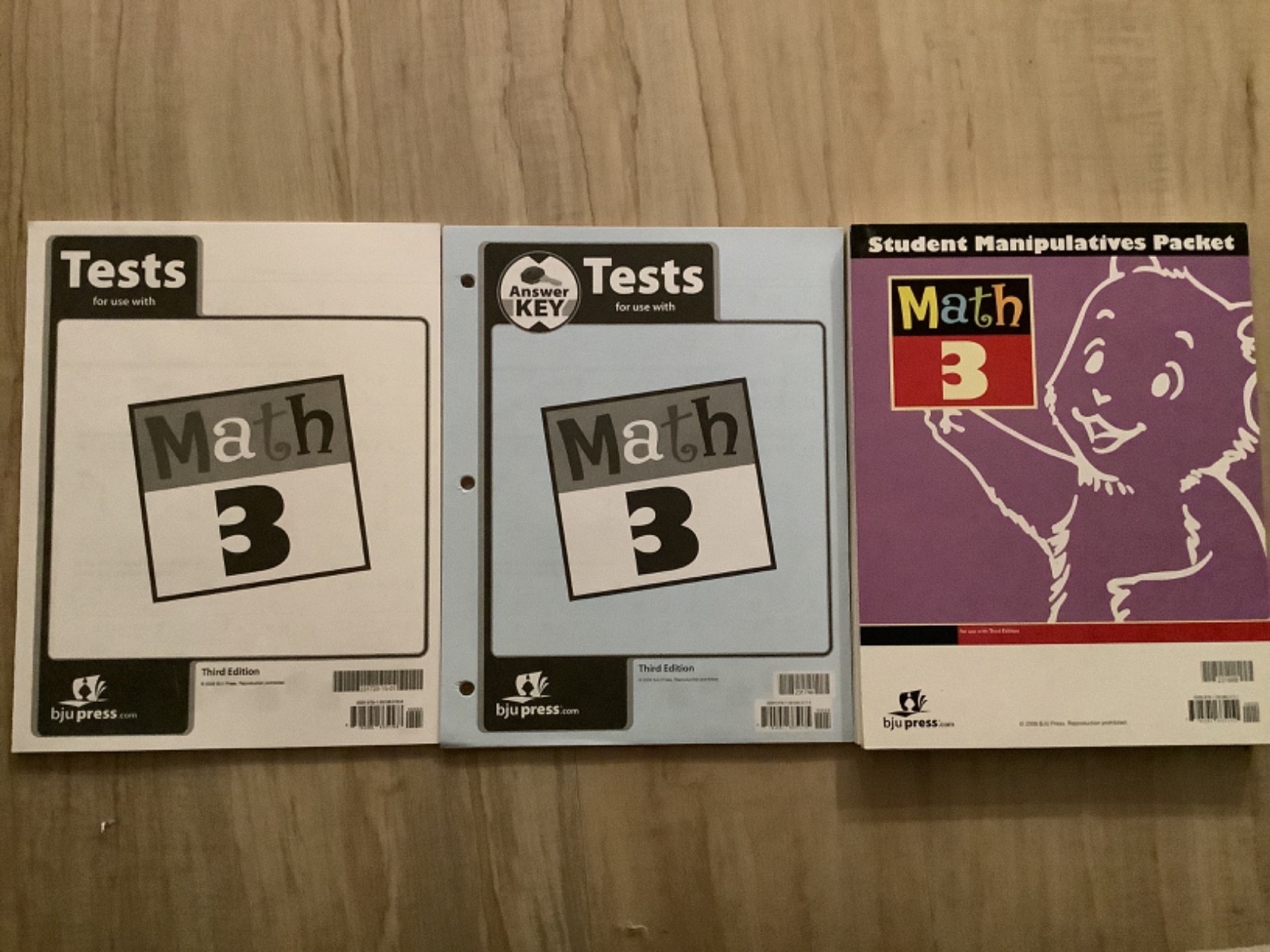 BJU Press Math 3 Tests, Tests Answer Key, & Manipulatives