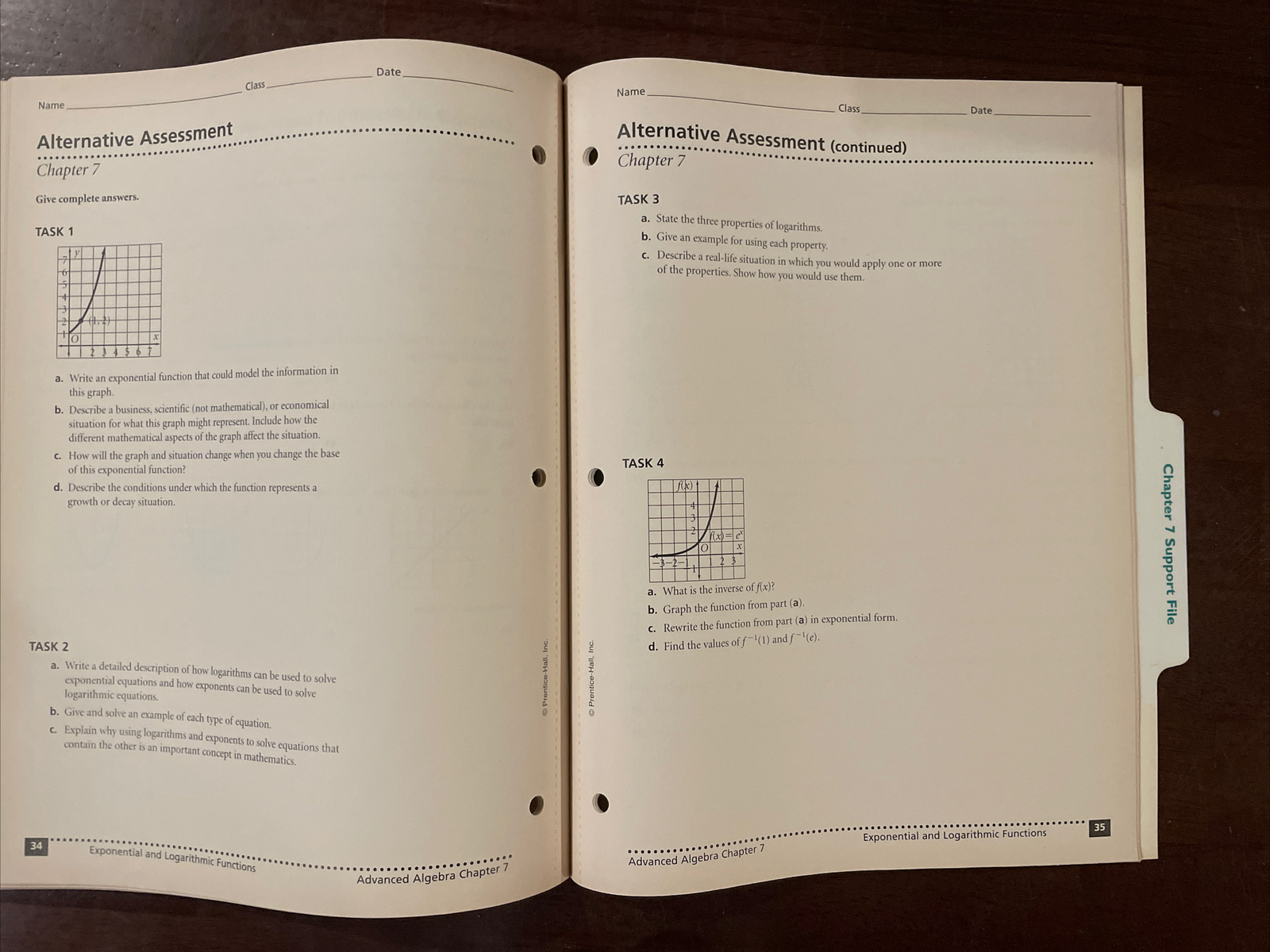 Algebra Chapter 7 Support File Practice•Reteaching ETC Advanced Algebra