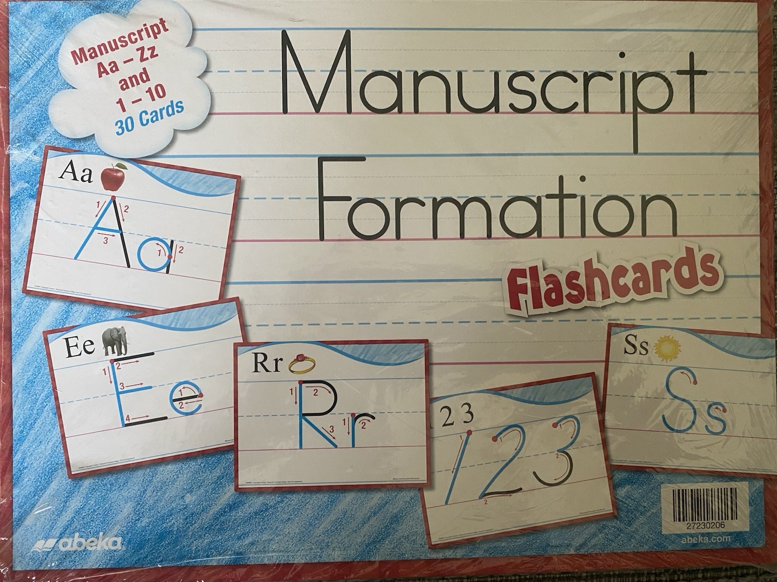 A Beka Book Manuscript Formation Flashcards Aa-Zz & 1-10 Handwriting, 30 Cards