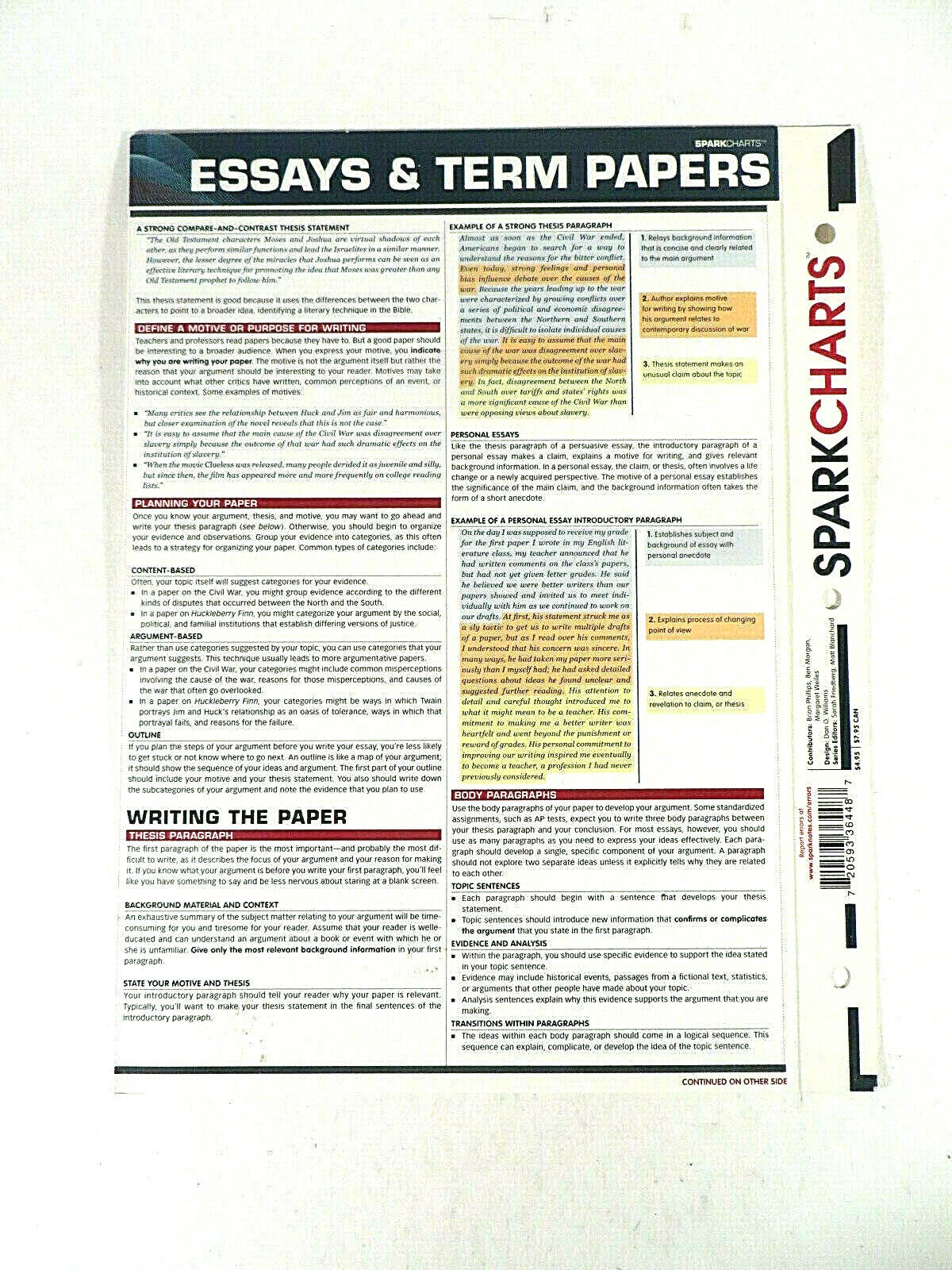 Educational Study Guides Spark Charts Laminated English & French