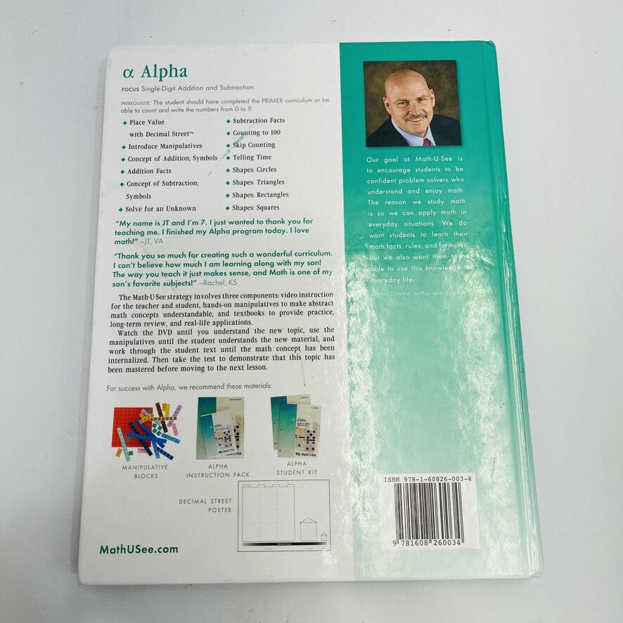 Math U See Alpha Single Digit Addition & Subtraction dvd & Manual