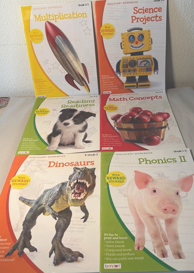 Bendon Discovery Workbooks, PreK- 3, Lot of 6, New with Stickers